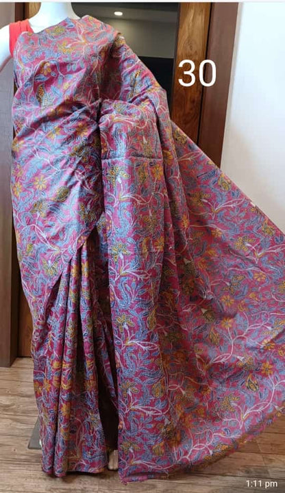 Pure Tussar Saree with Kantha Stitch