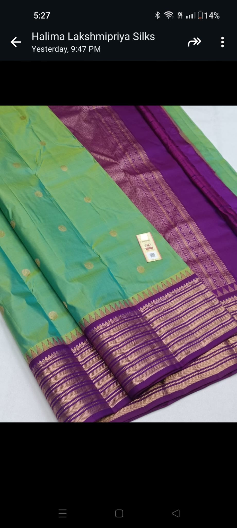 Kanjeevaram Saree in Green with purple Border