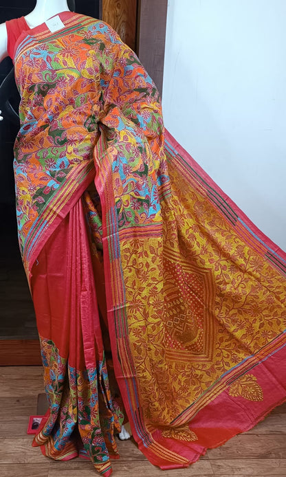 Pure Tussar Saree with Kantha Stitch