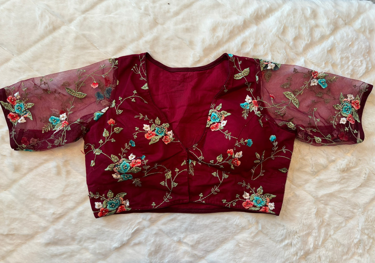 Maroon blouse with Floral Embroidery