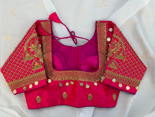 Pink Aari Work Blouse