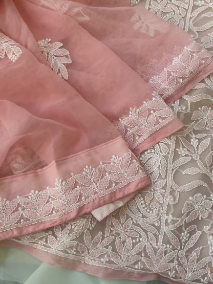 Chikankari/Lucknowi Saree in Pastel Pink