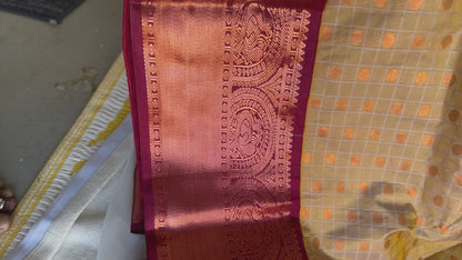 1000 butti saree in Traditional Colors - Beige with Maroon Border